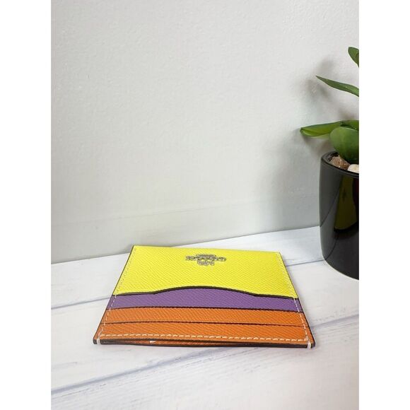 NWTCoach Slim ID Card Case Colorblock Sv/Bright Yellow Multi Crossgrain Leather - Picture 3 of 5